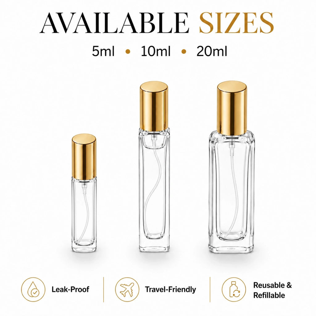 5ml, 10ml & 20ml leak-proof refillable metal decant / samples