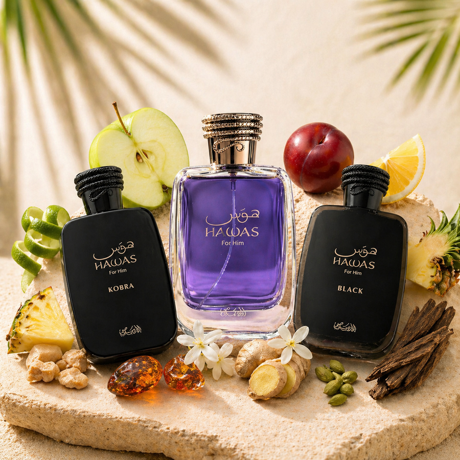Rasasi Hawas Decant Discovery Set –  10 ml Decants (Hawas, Black & Kobra)